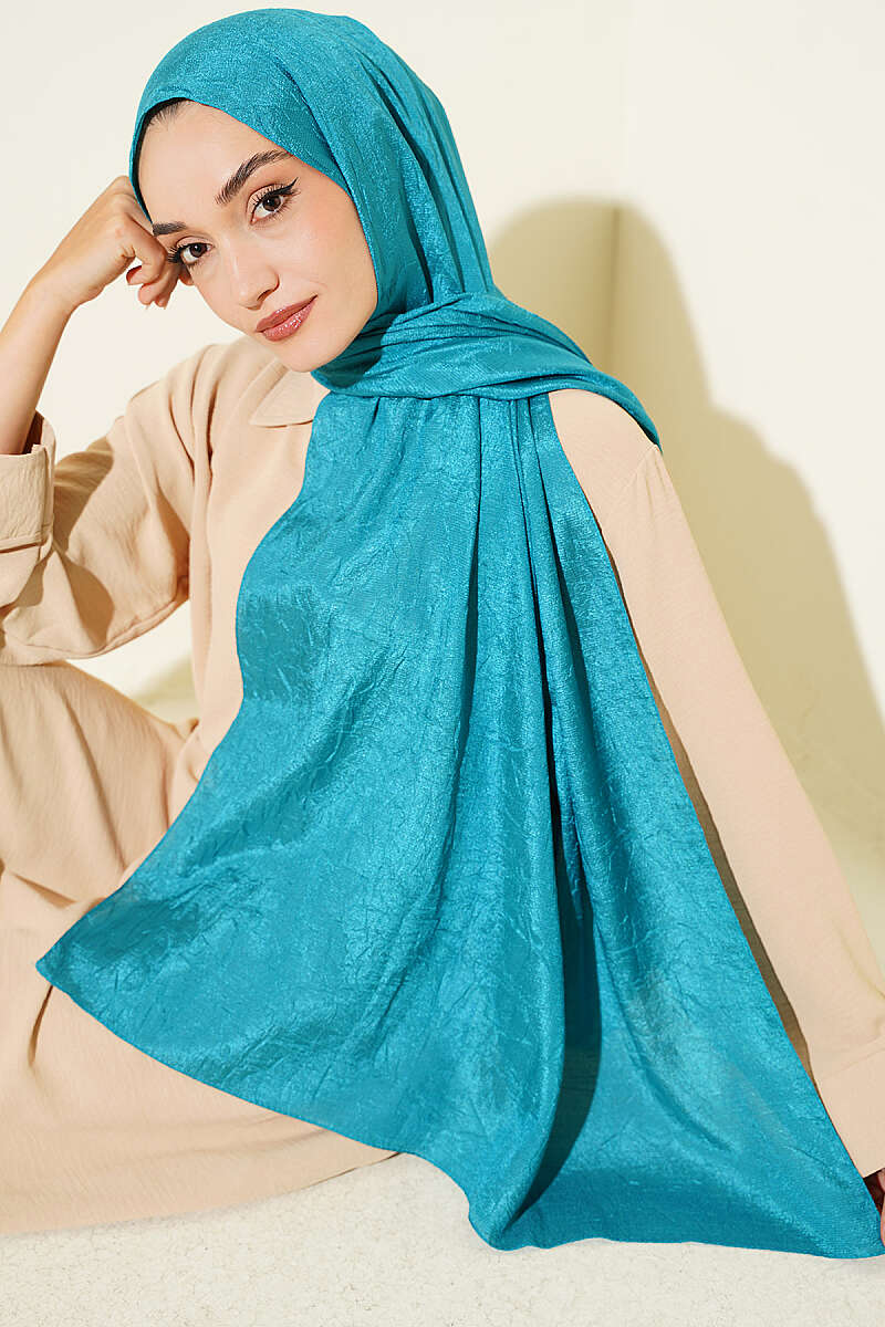 Monogram Print Crinkle Shawl - Dark Turquoise