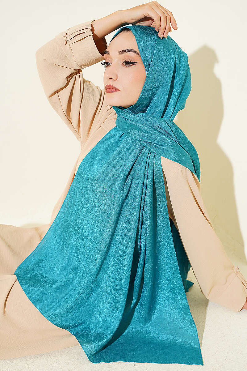 Monogram Print Crinkle Shawl - Dark Turquoise