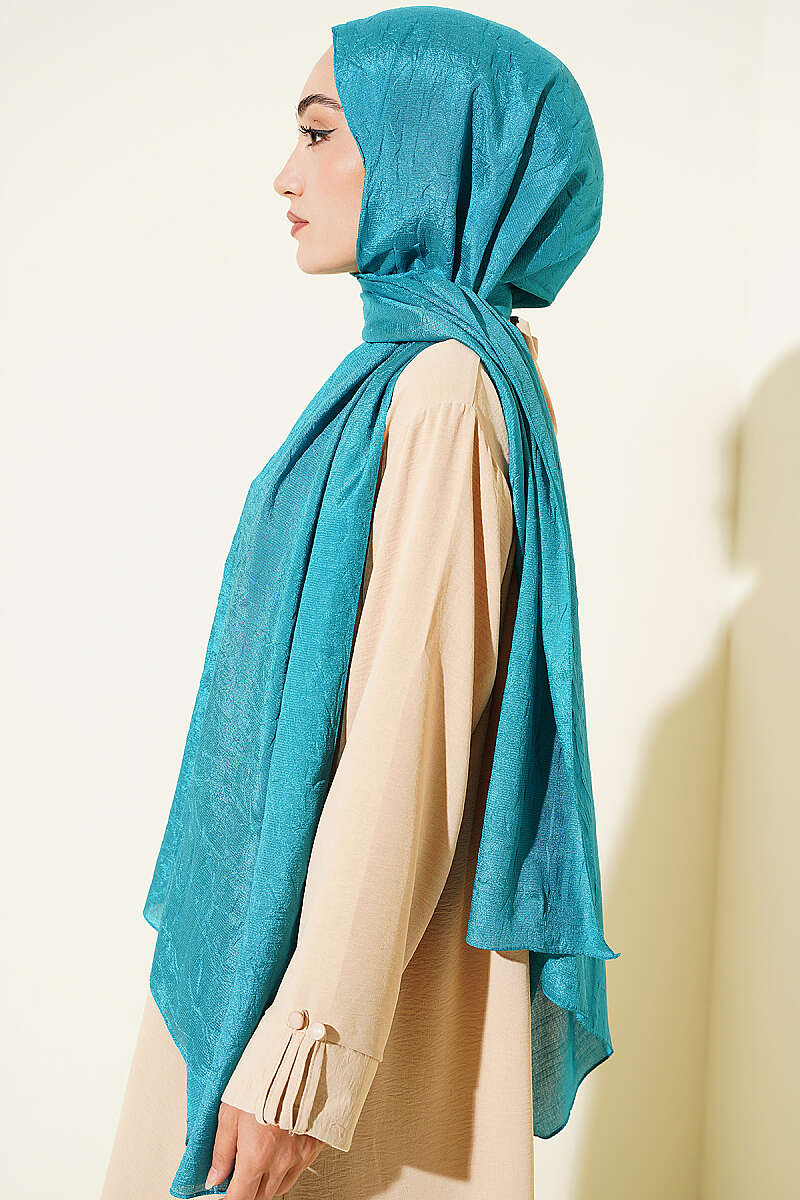 Monogram Print Crinkle Shawl - Dark Turquoise