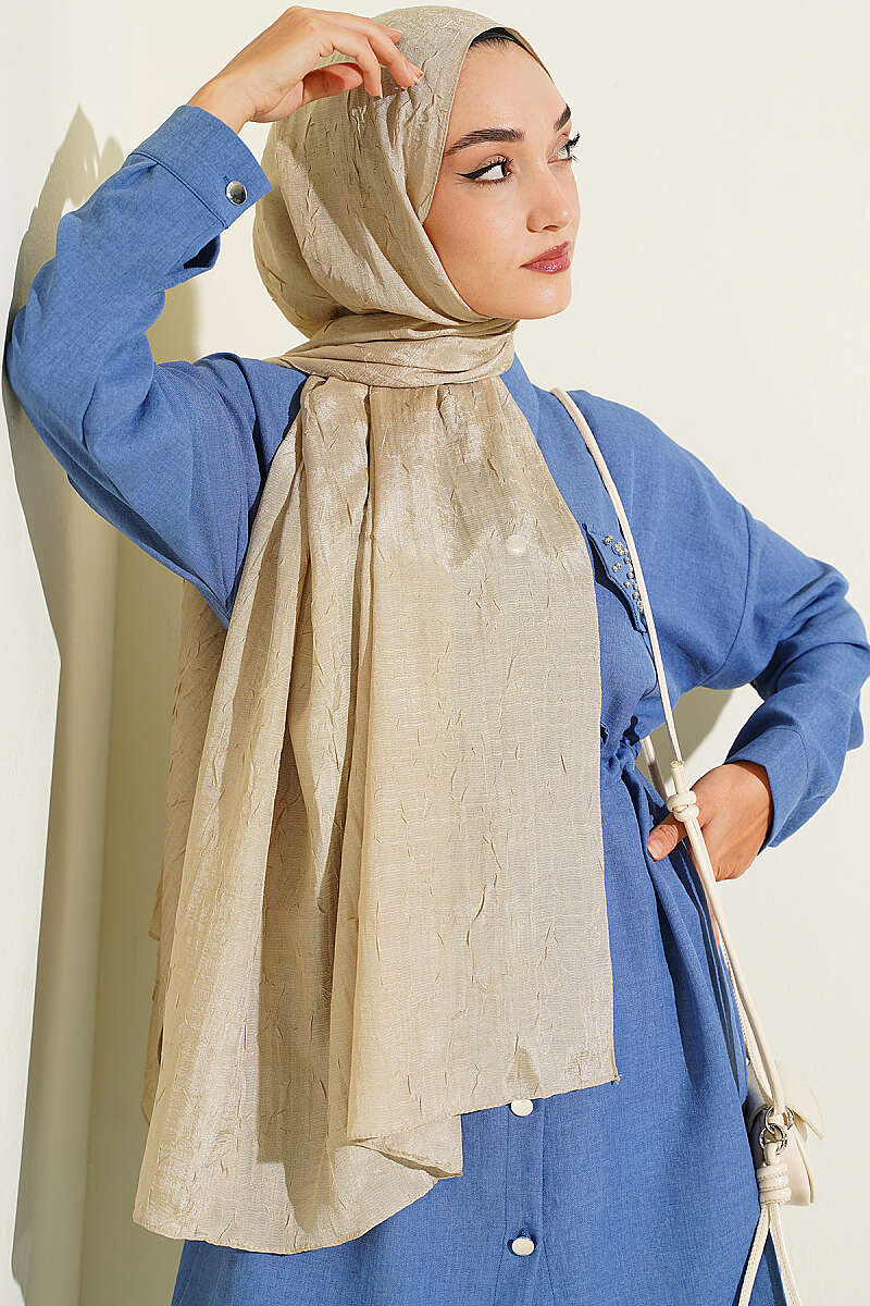 Monogram Print Crinkle Shawl - Sand