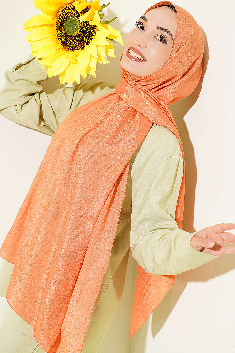 Monogram Print Crinkle Shawl - Coral