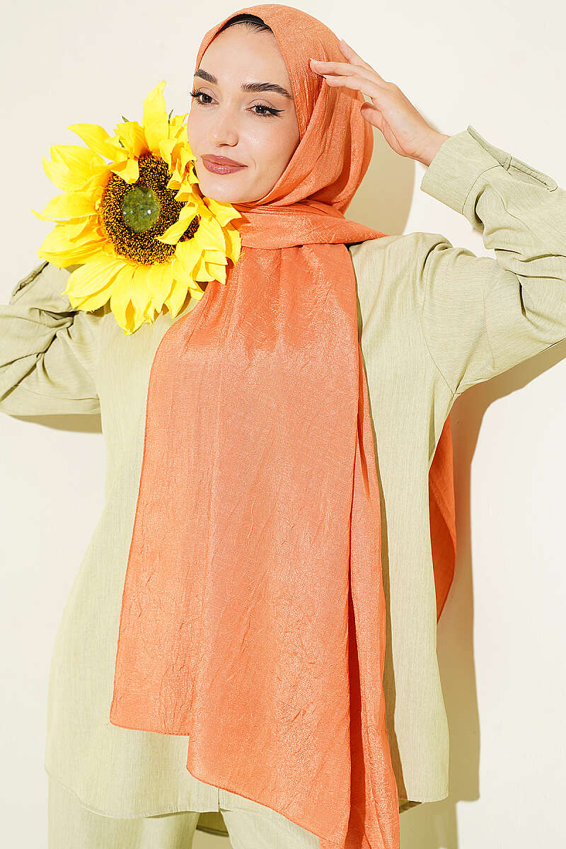 Monogram Print Crinkle Shawl - Coral