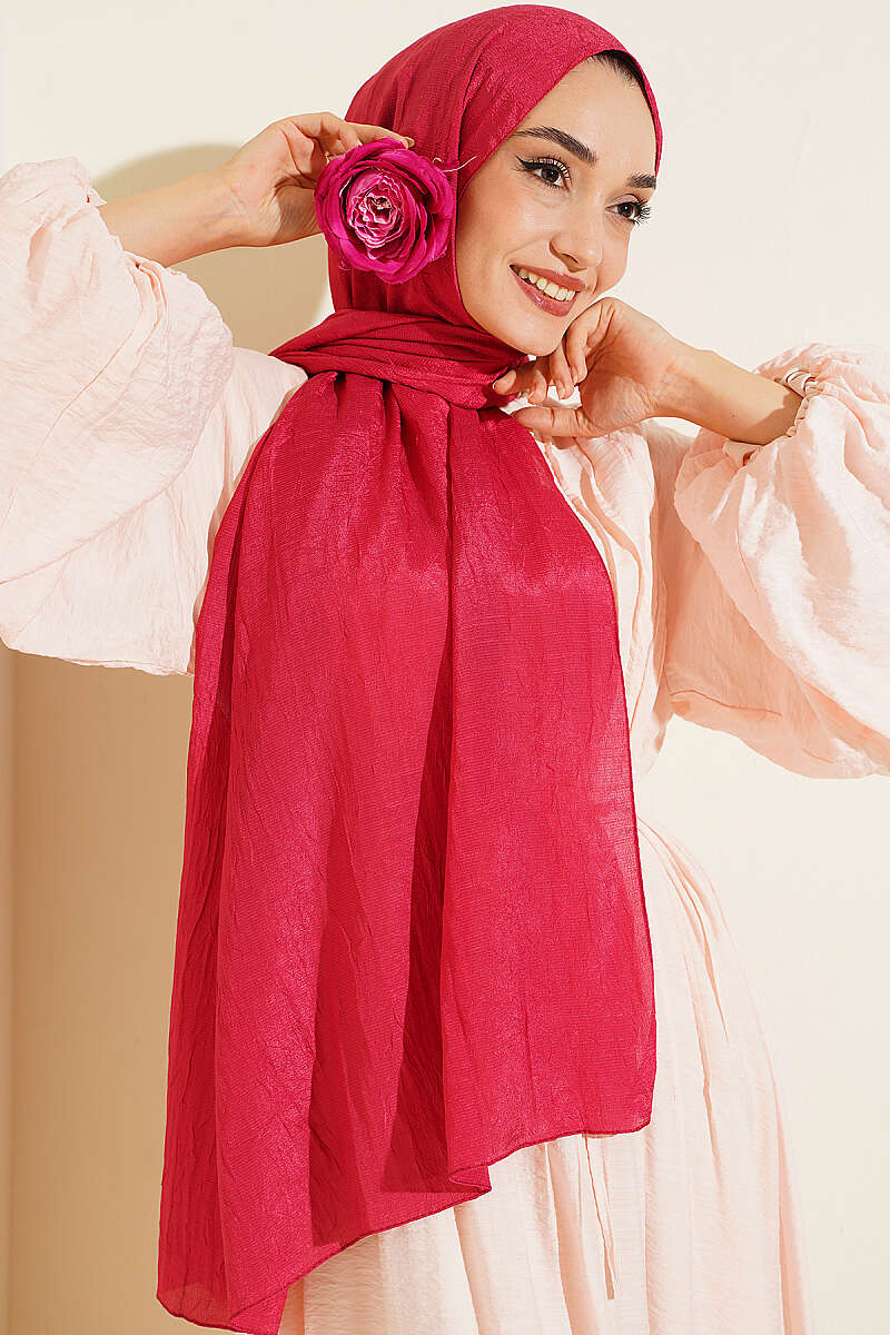 Monogram Print Crinkle Shawl - Pomegranate