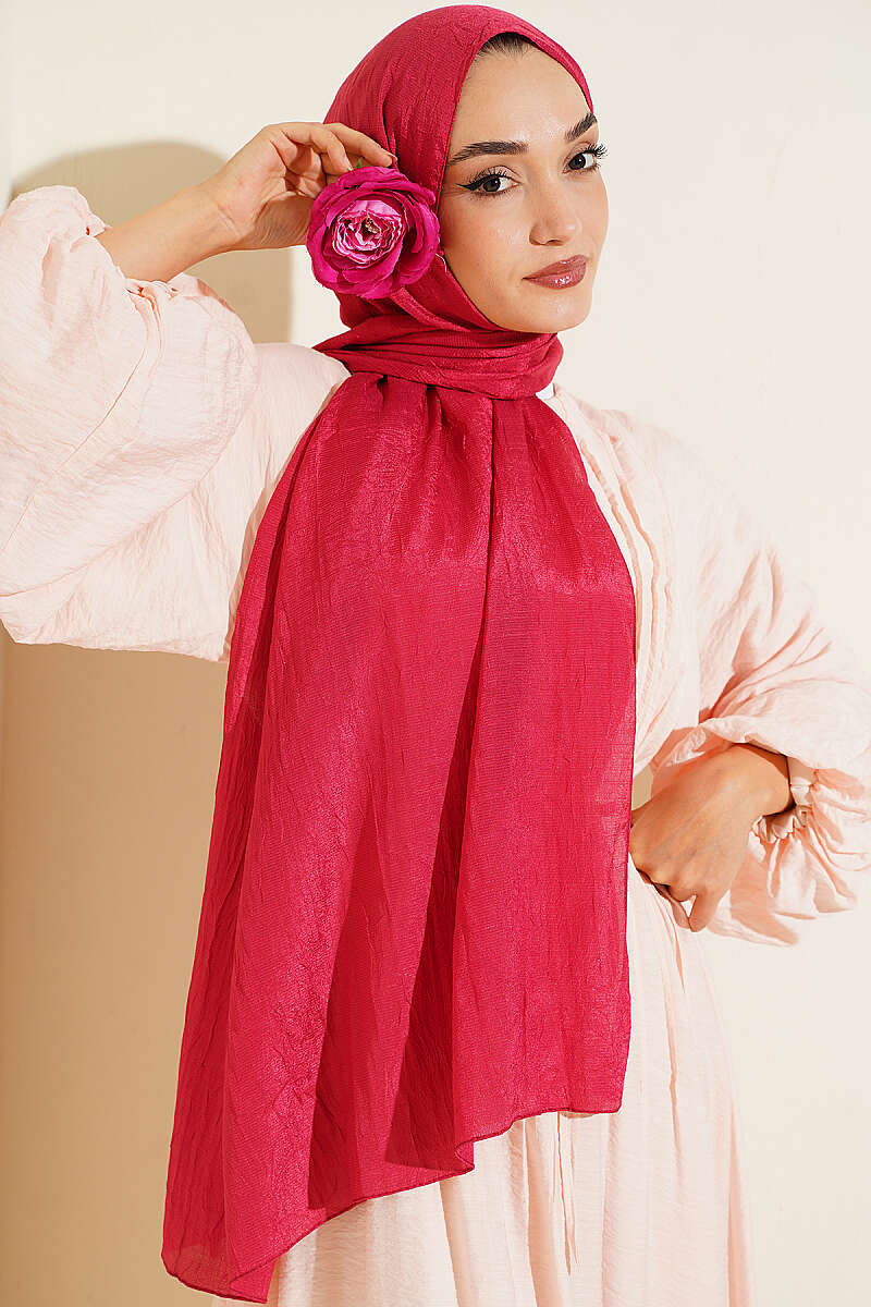 Monogram Print Crinkle Shawl - Pomegranate