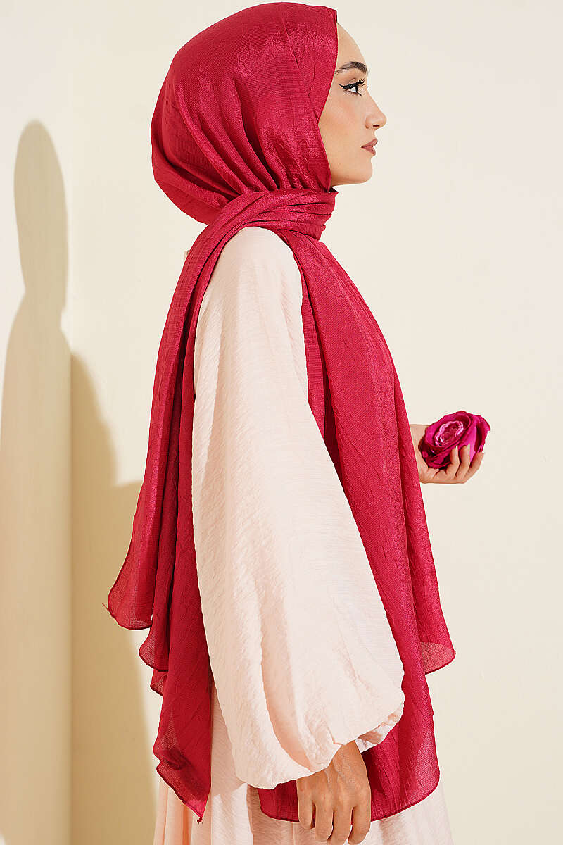 Monogram Print Crinkle Shawl - Pomegranate