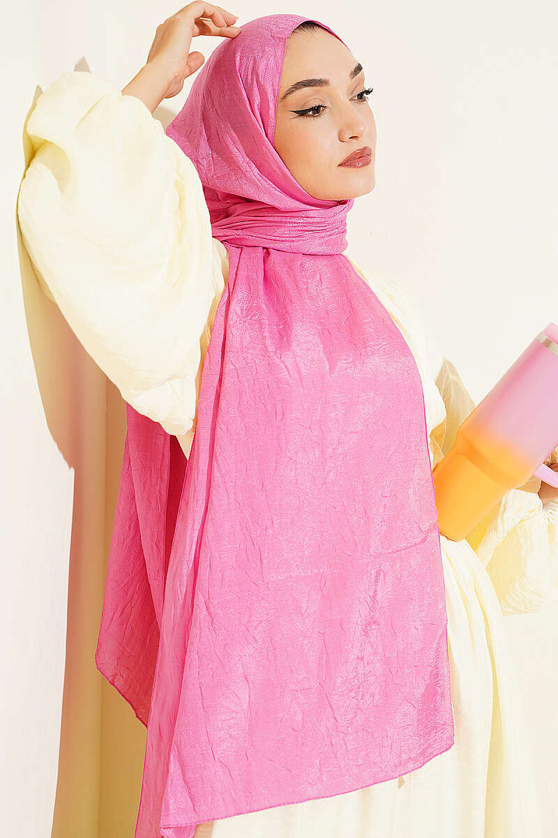 Monogram Print Crinkle Shawl - Pink