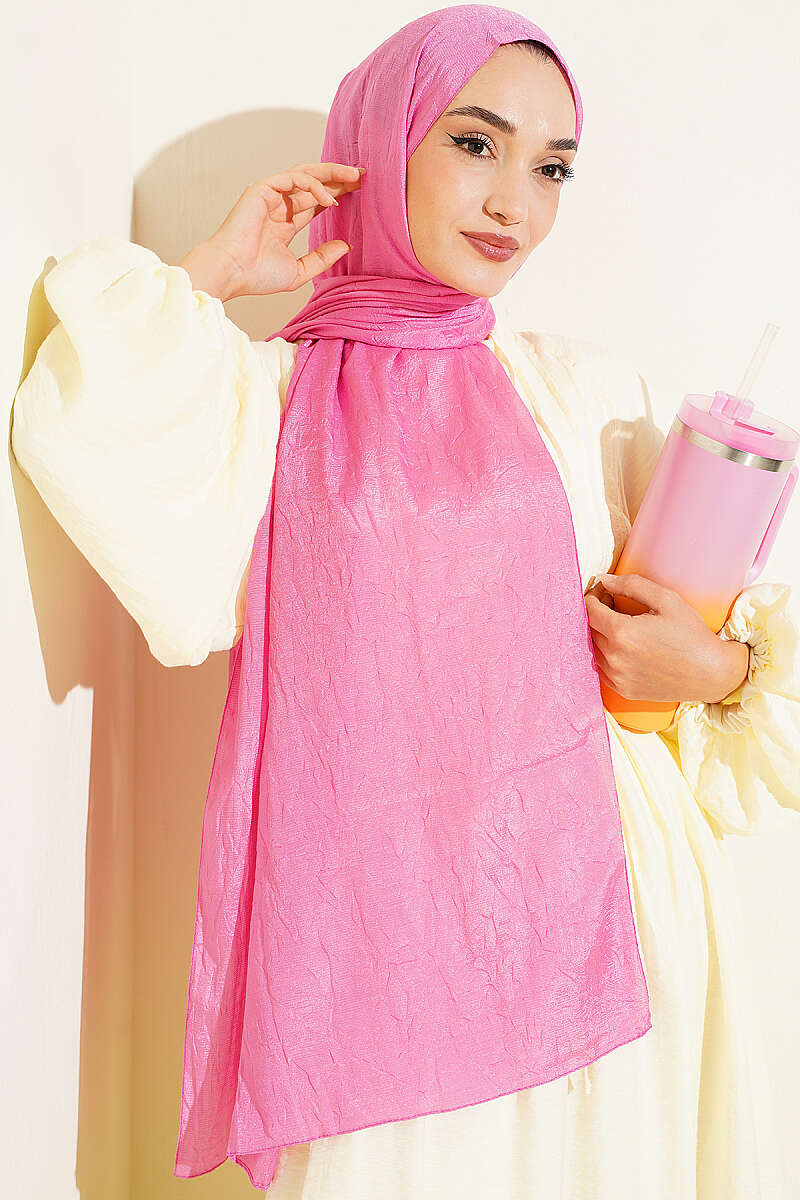 Monogram Print Crinkle Shawl - Pink