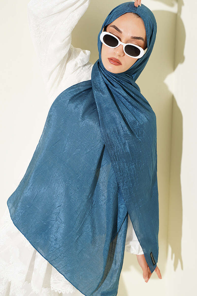 Monogram Print Crinkle Shawl - Teal