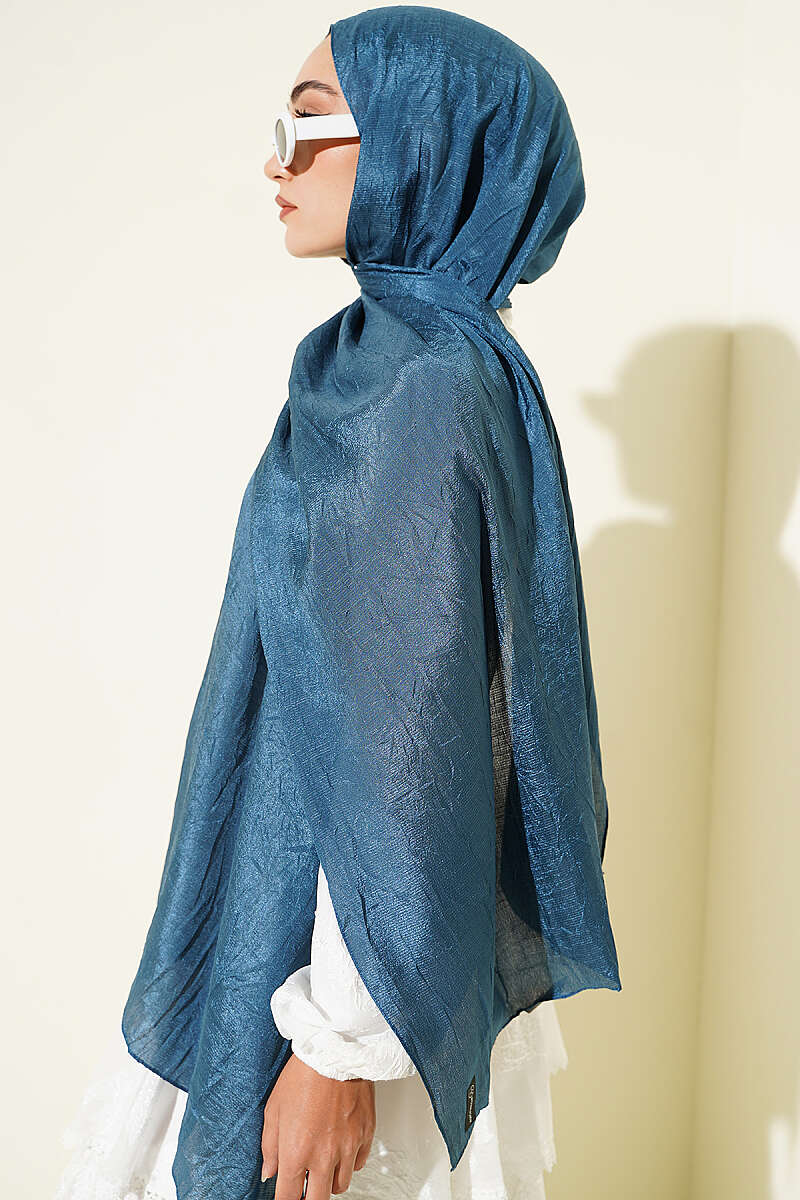 Monogram Print Crinkle Shawl - Teal