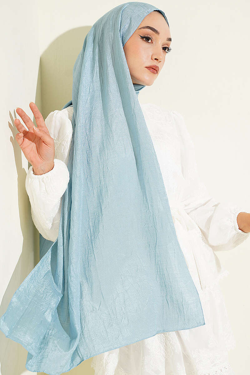 Monogram Print Crinkle Shawl - Turquoise