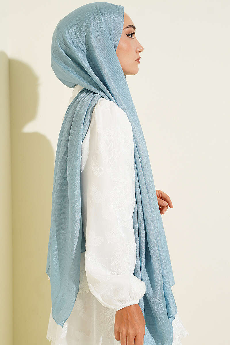 Monogram Print Crinkle Shawl - Turquoise