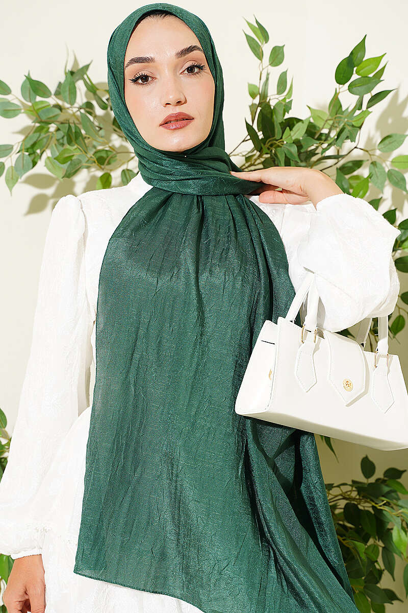 Monogram Print Crinkle Shawl - Emerald