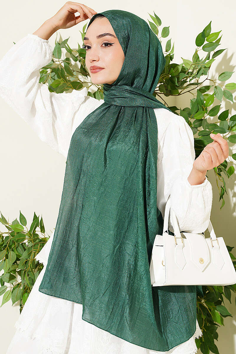 Monogram Print Crinkle Shawl - Emerald