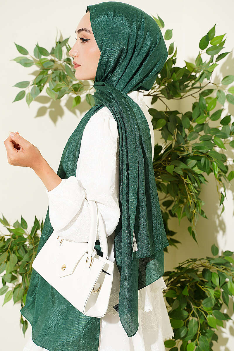Monogram Print Crinkle Shawl - Emerald