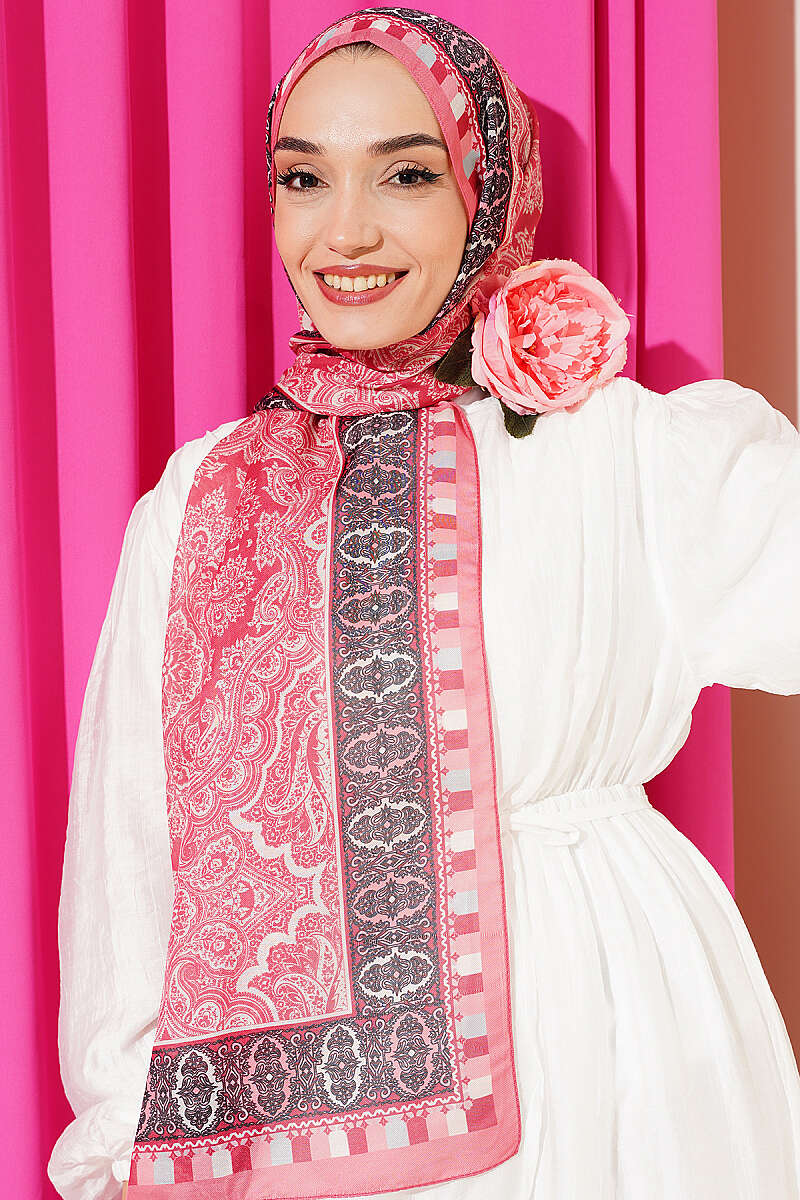 Motif Print Soft Shawl - Peach