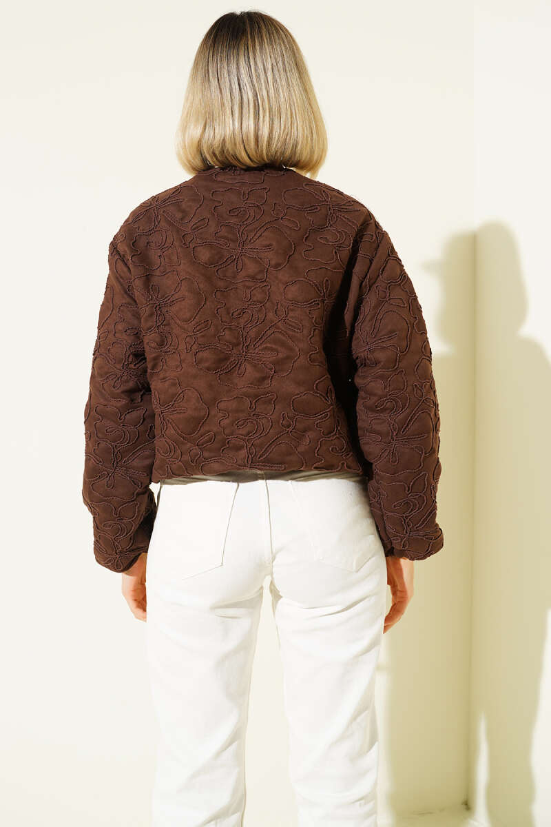 Embroidered Bomber Jacket - Brown