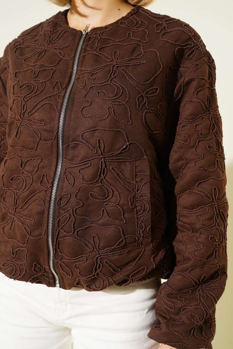 Embroidered Bomber Jacket - Brown