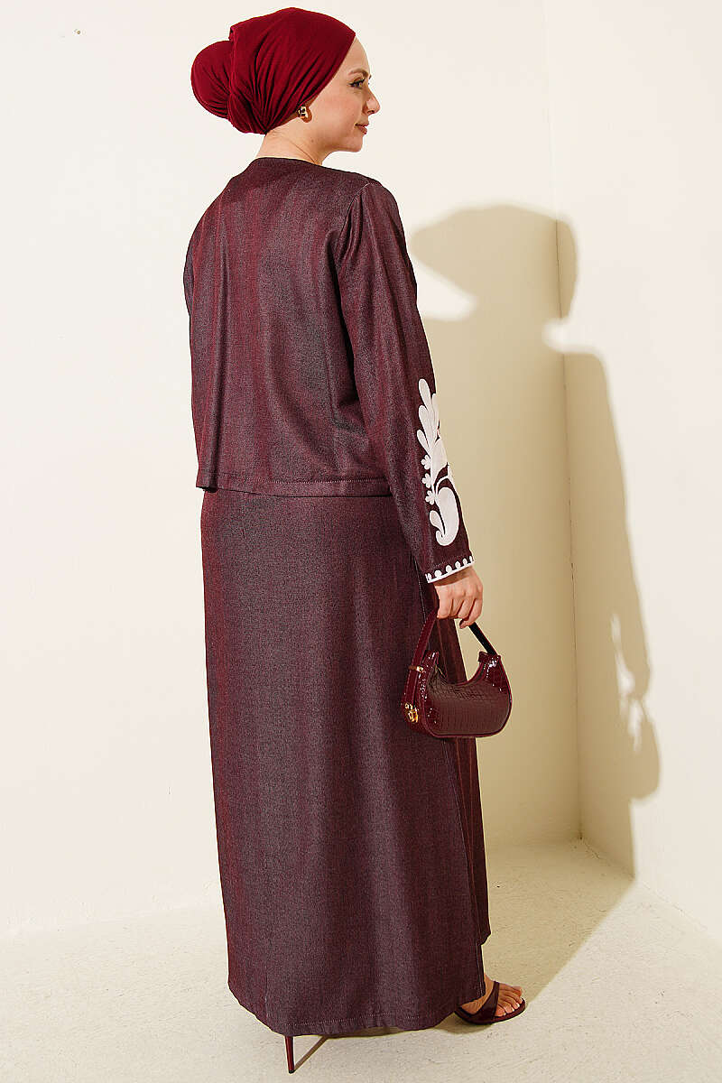 Embroidered Pinafore Set with Jacket - Cherry