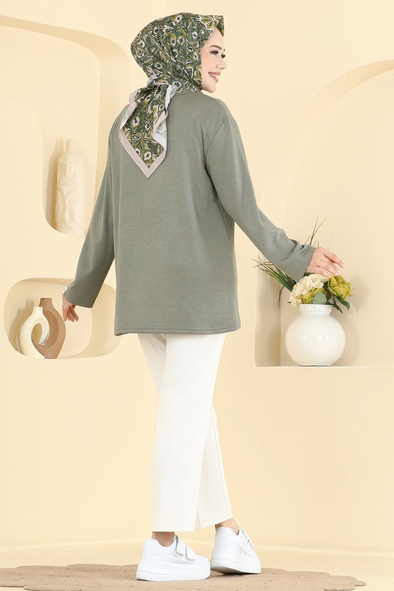 Embroidered Modal Tunic - Almond Green