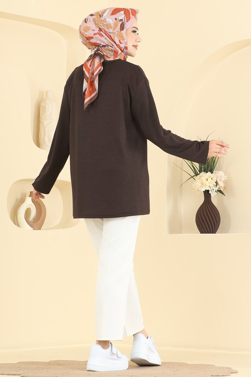 Embroidered Modal Tunic - Brown
