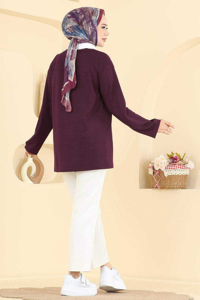 Embroidered Modal Tunic - Plum