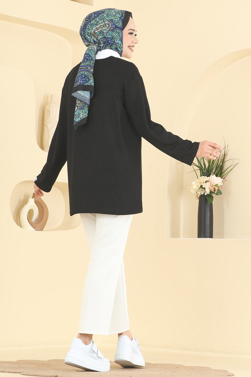 Embroidered Modal Tunic - Black