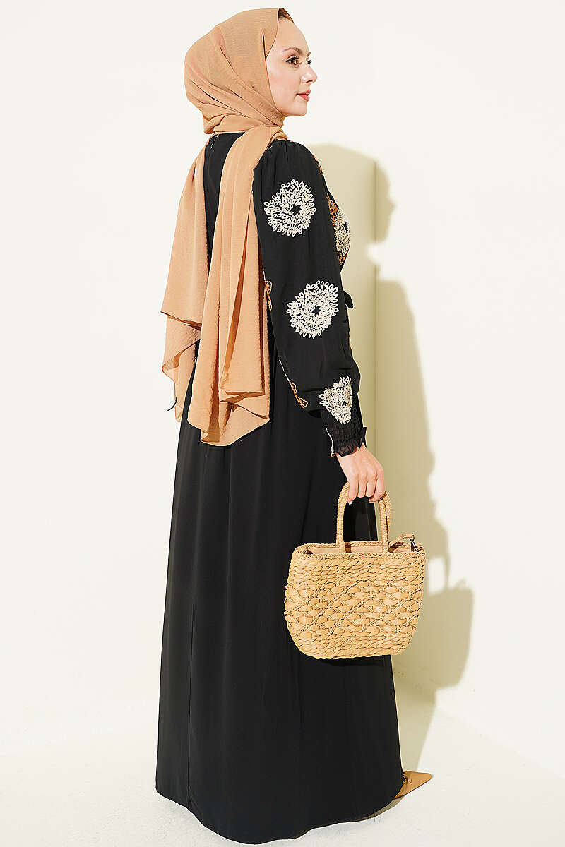 Embroidered Chiffon Dress - Camel