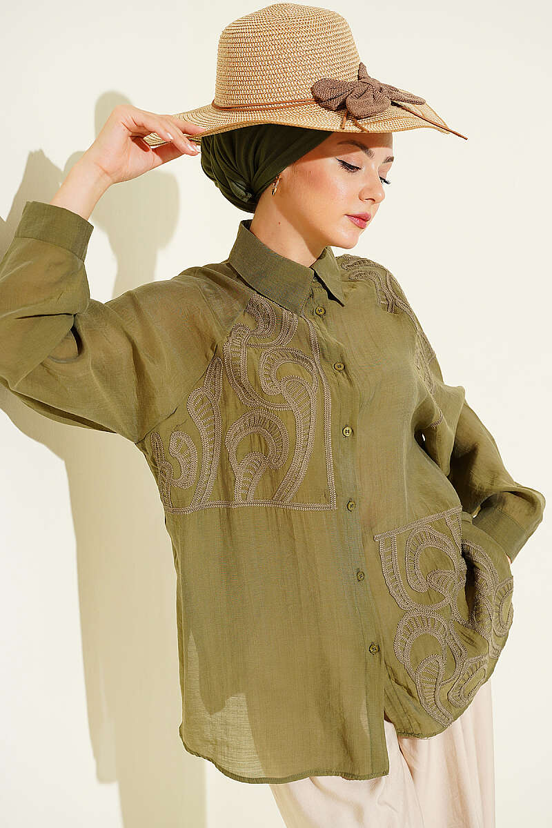 Embroidered Detail Shirt - Khaki