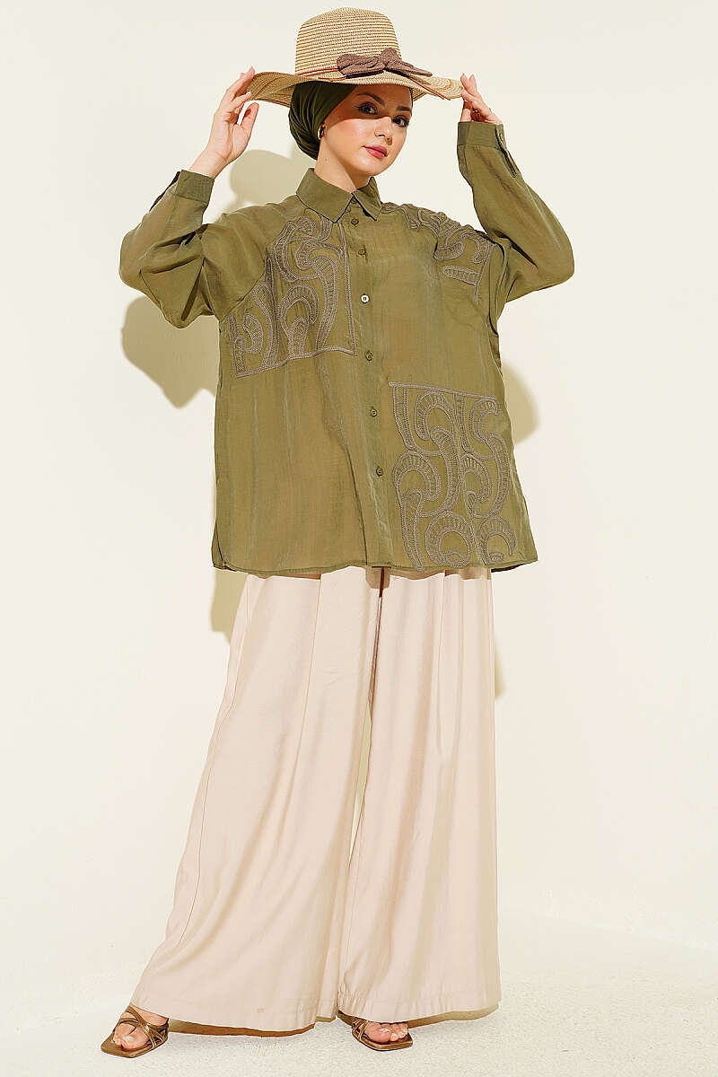 Embroidered Detail Shirt - Khaki