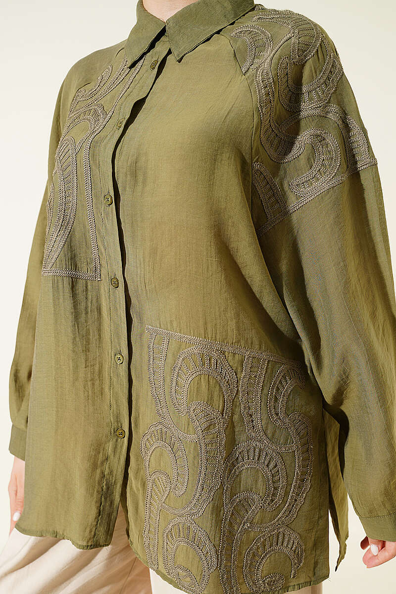 Embroidered Detail Shirt - Khaki