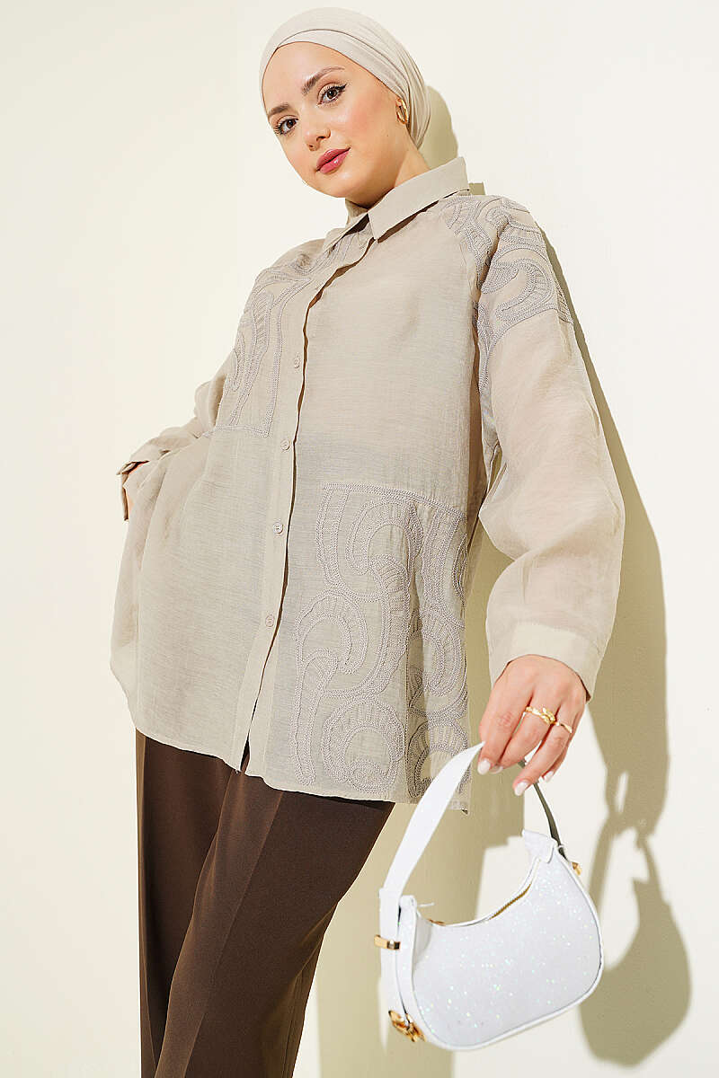 Embroidered Detail Shirt - Stone