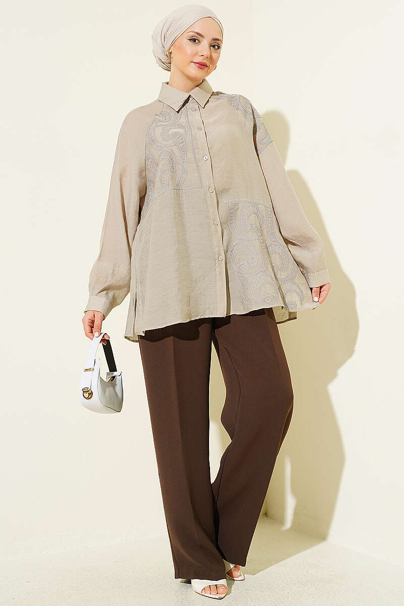 Embroidered Detail Shirt - Stone