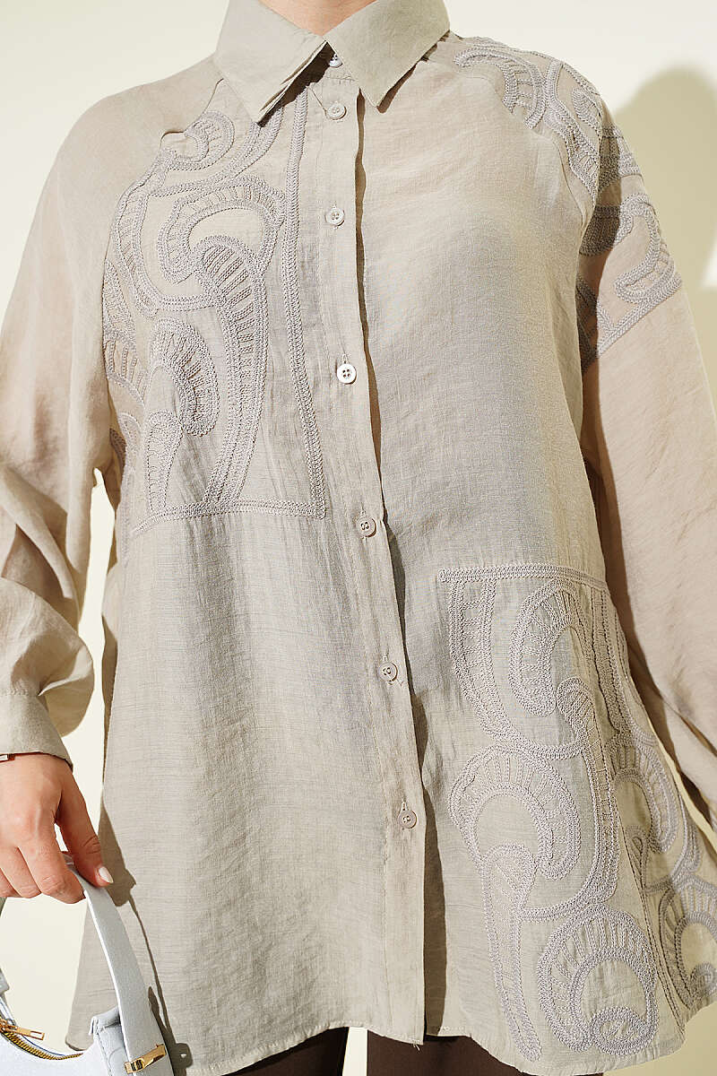 Embroidered Detail Shirt - Stone