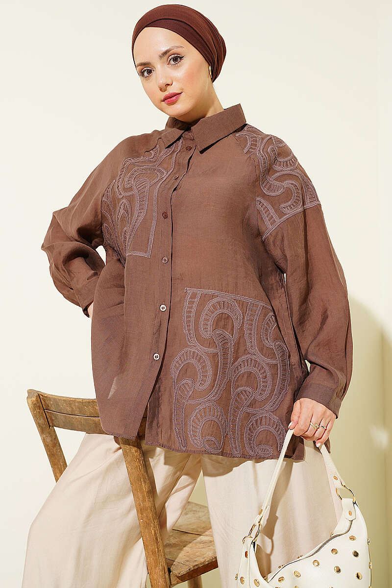 Embroidered Detail Shirt - Brown