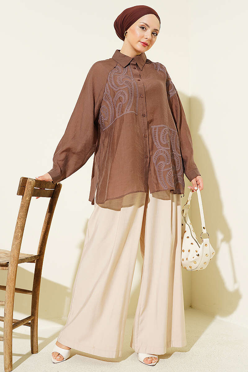 Embroidered Detail Shirt - Brown