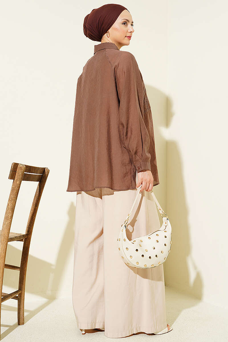 Embroidered Detail Shirt - Brown