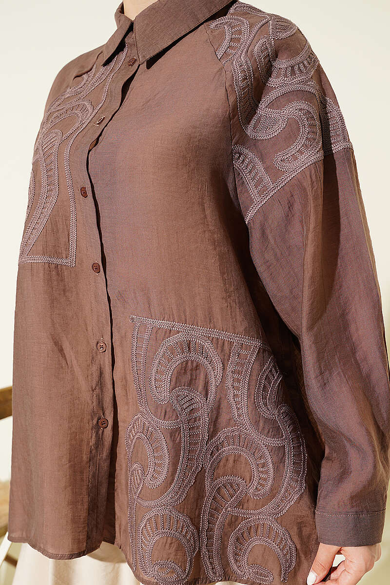 Embroidered Detail Shirt - Brown