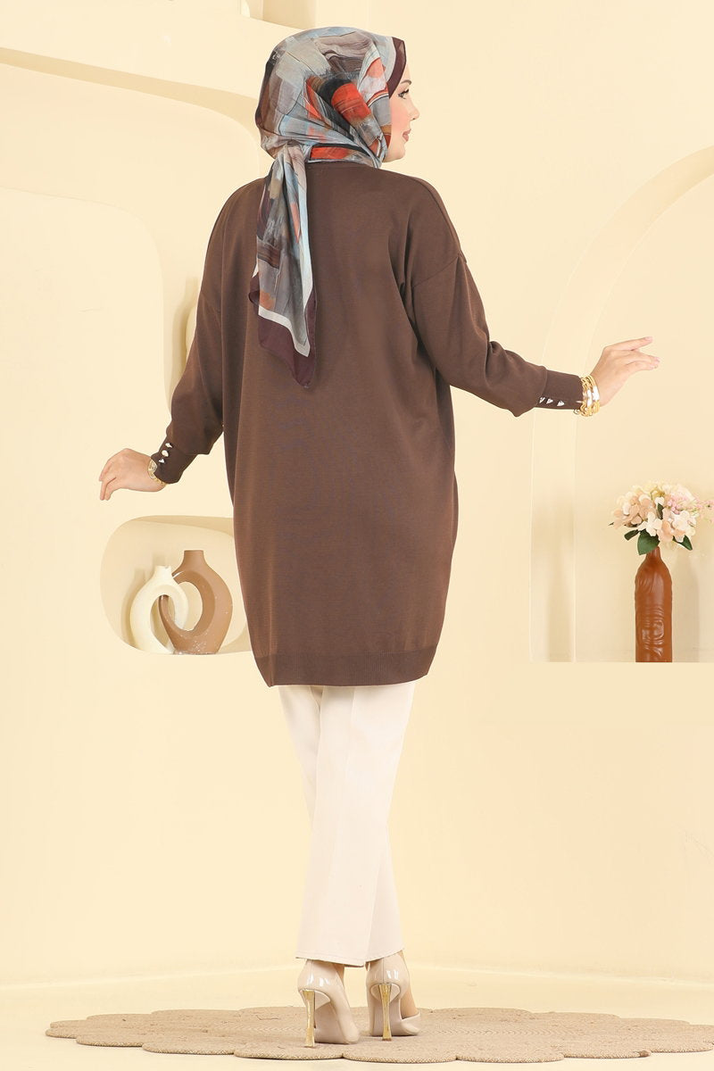 Embroidered Mercerised Tunic - Light Brown