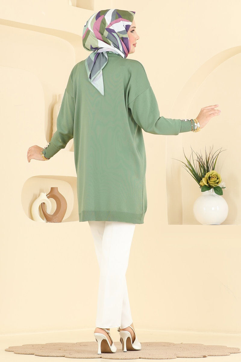 Embroidered Mercerised Tunic - Almond Green