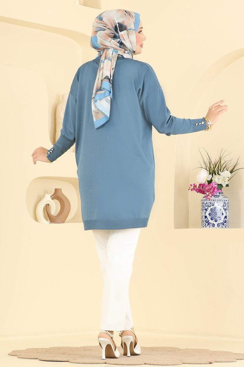 Embroidered Mercerised Tunic - Indigo