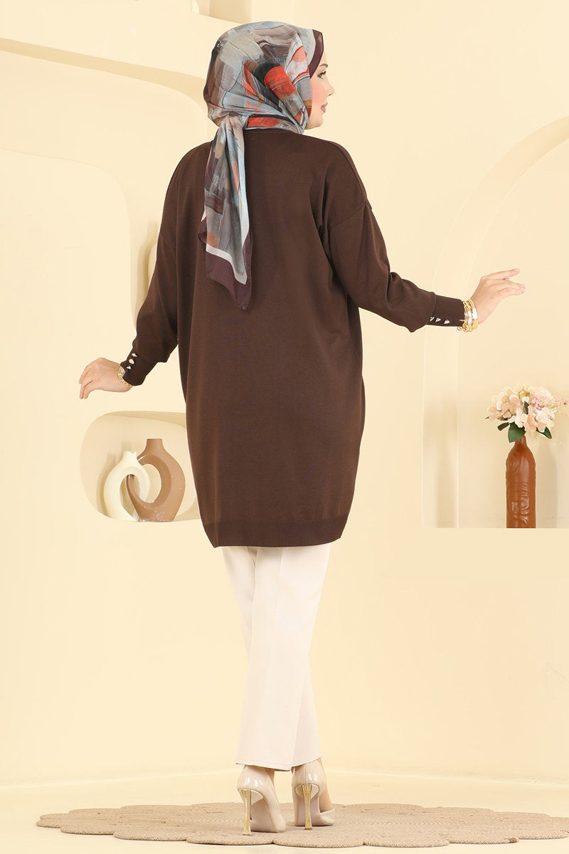 Embroidered Mercerised Tunic - Brown