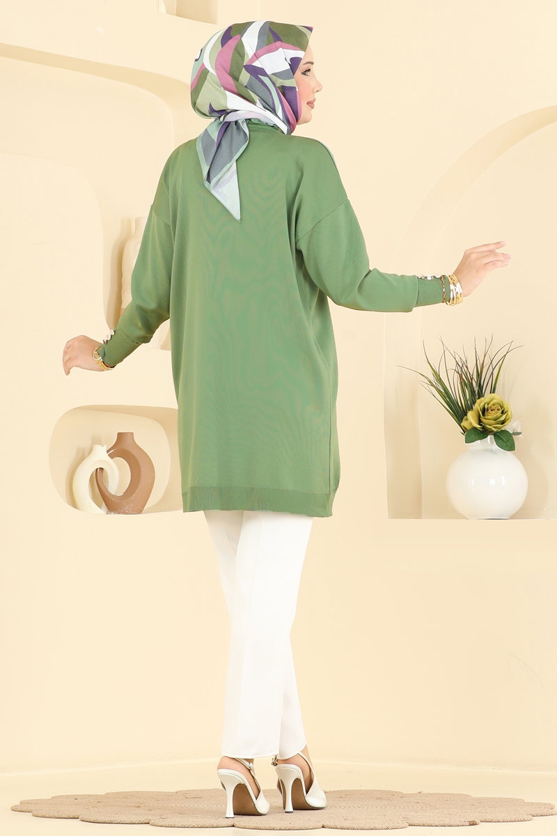 Embroidered Mercerised Tunic - Dark Almond Green