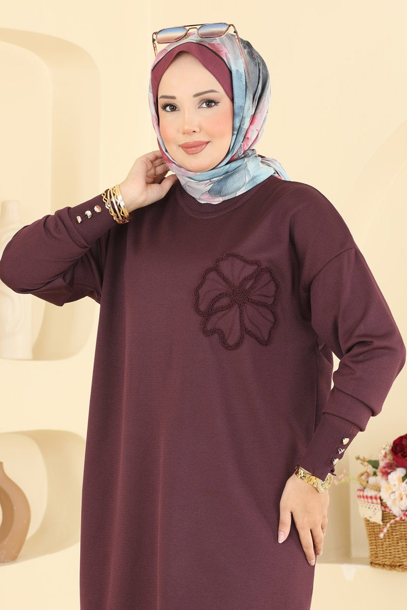 Embroidered Mercerised Tunic - Plum