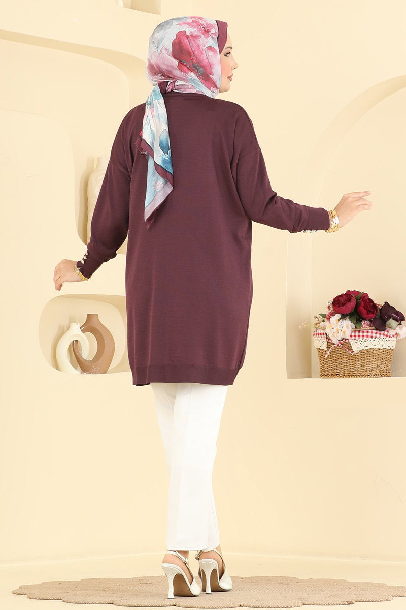 Embroidered Mercerised Tunic - Plum