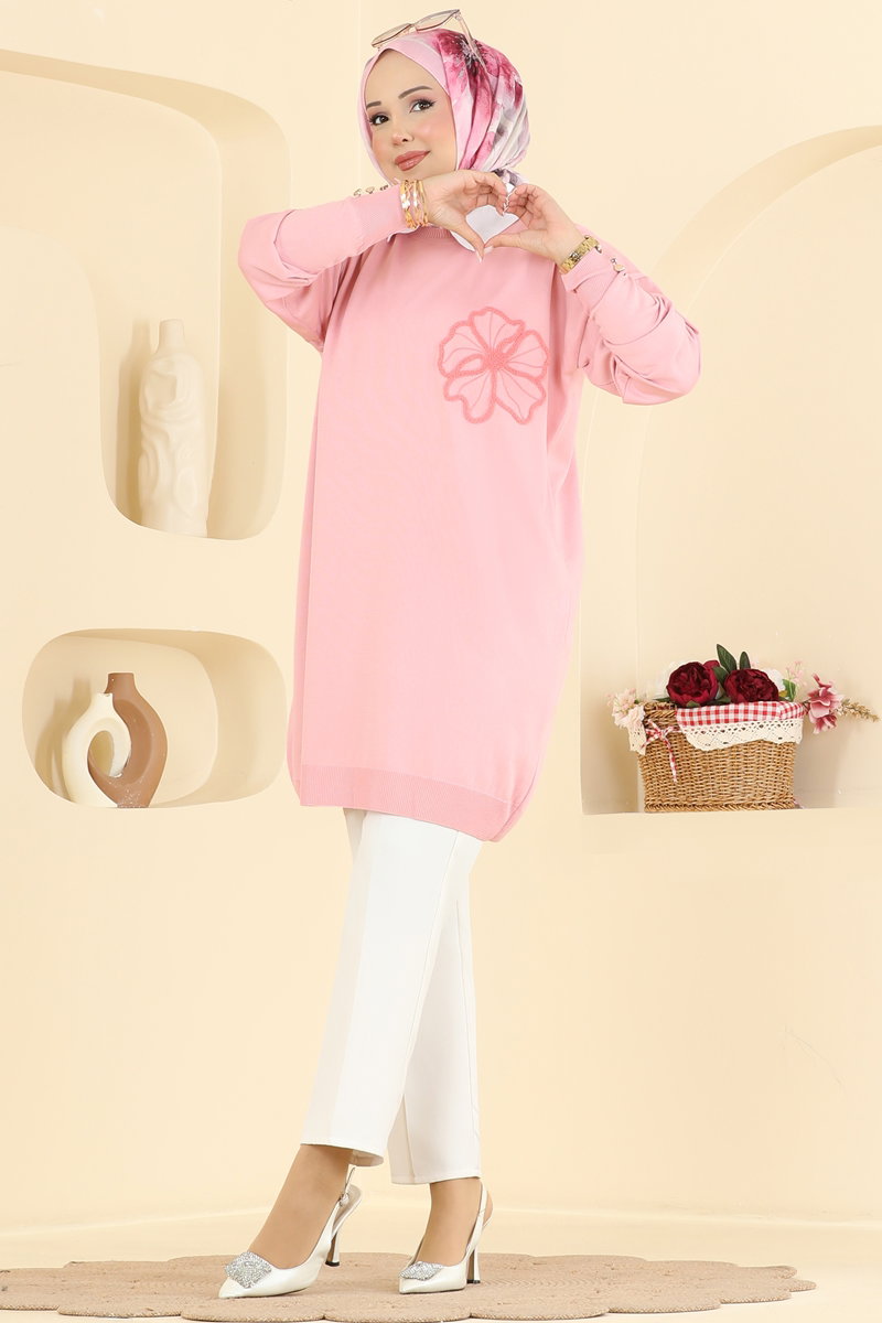 Embroidered Mercerised Tunic - Pink