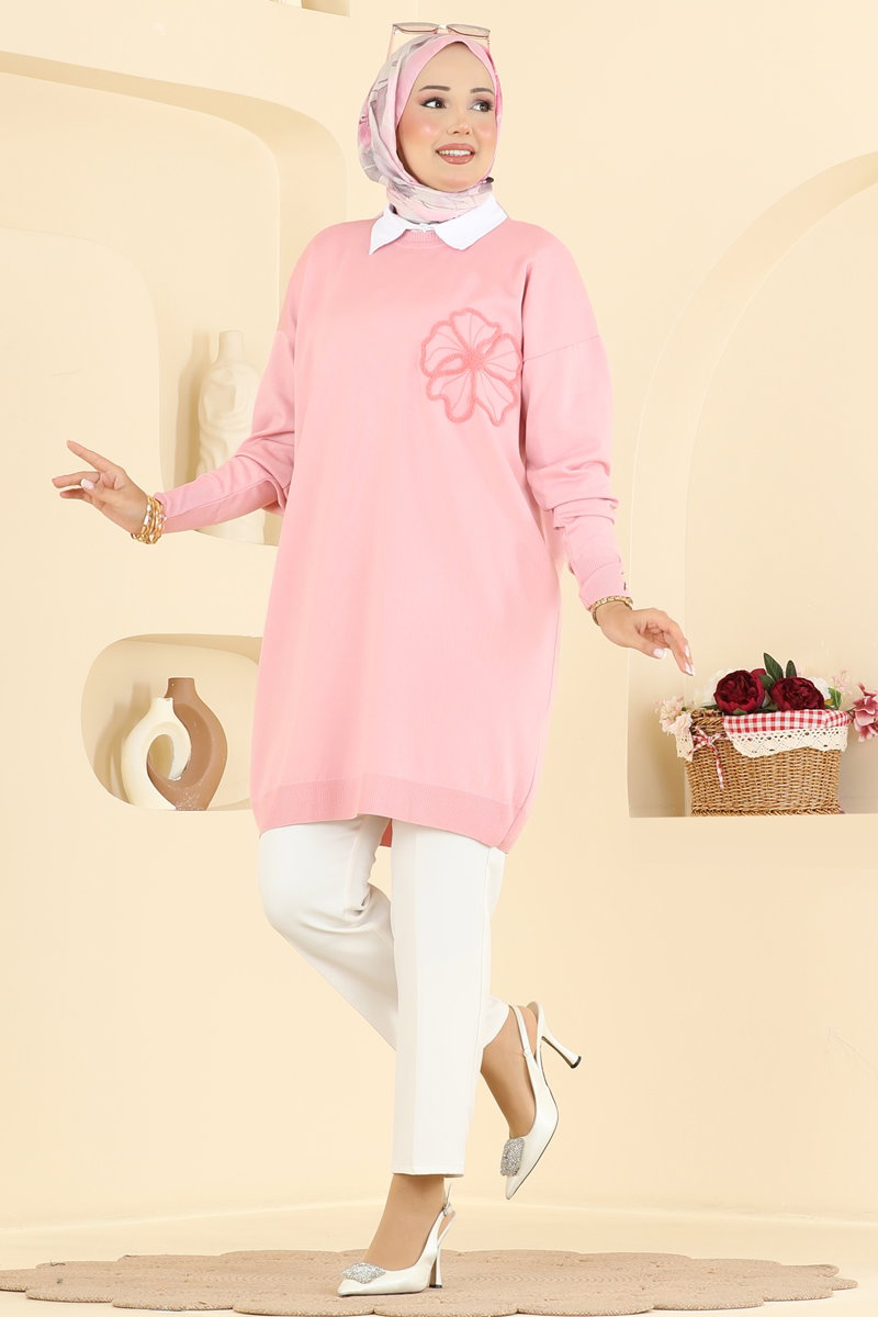 Embroidered Mercerised Tunic - Pink