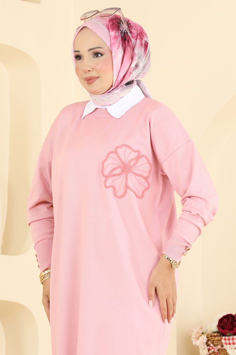 Embroidered Mercerised Tunic - Pink