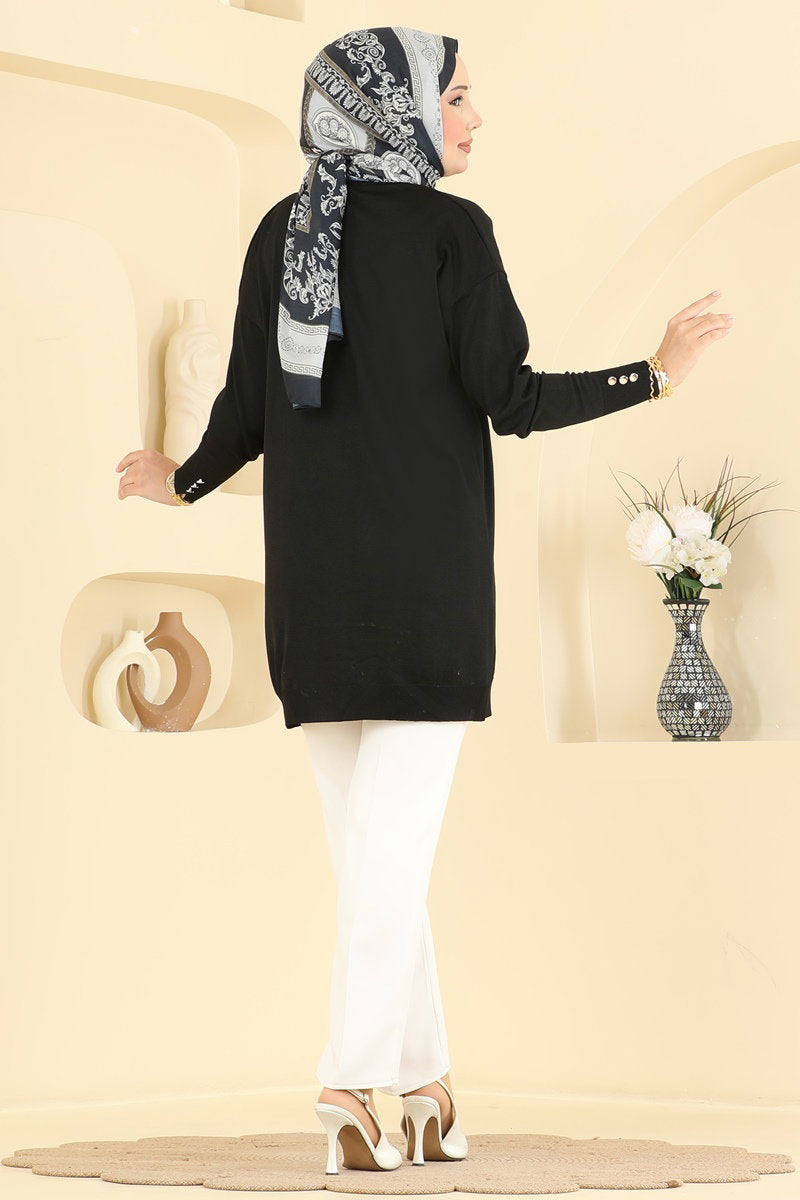 Embroidered Mercerised Tunic - Black