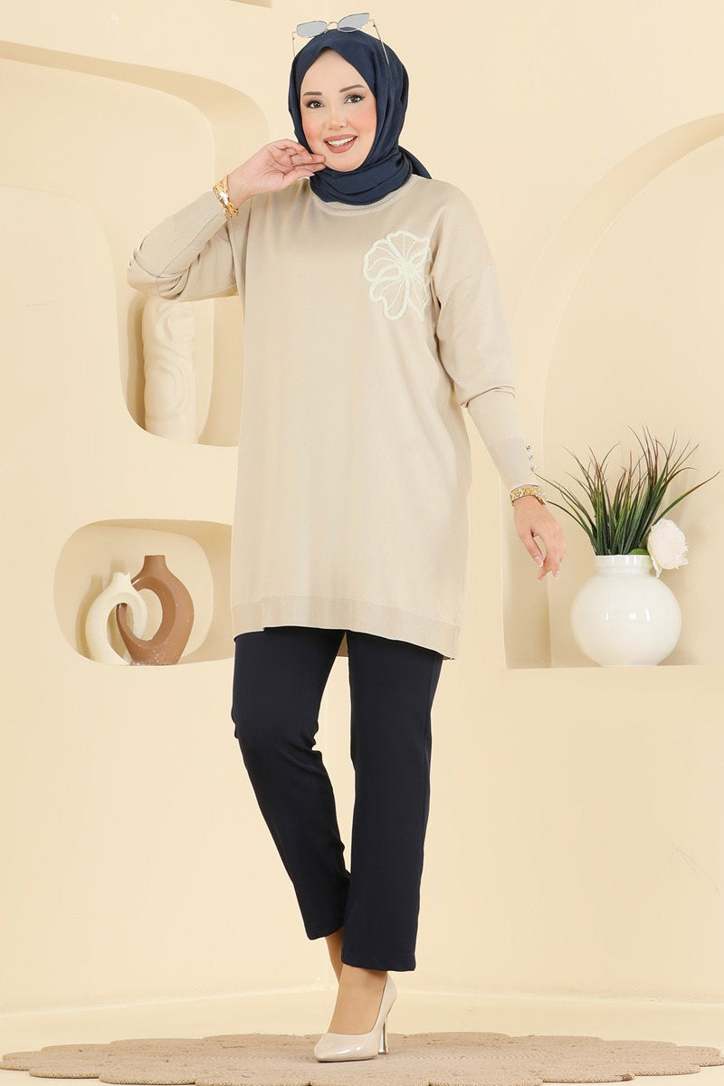 Embroidered Mercerised Tunic - Stone