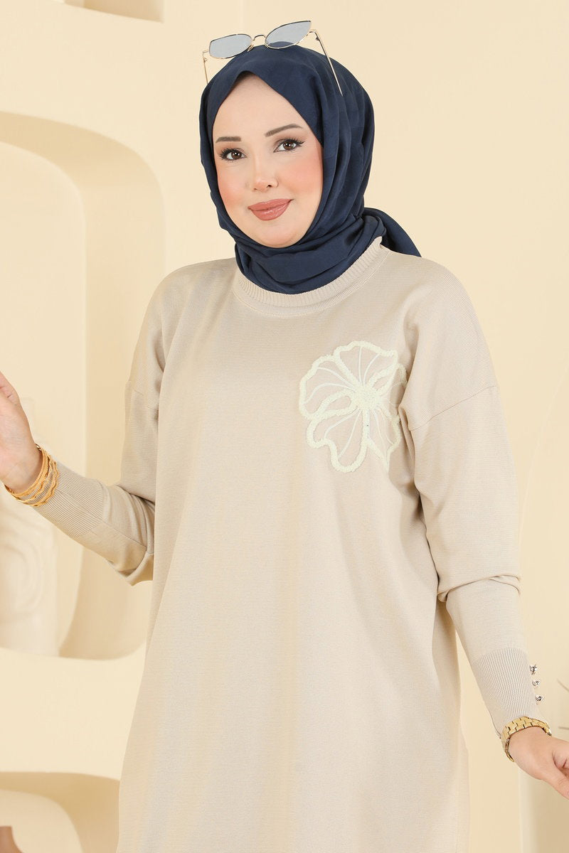 Embroidered Mercerised Tunic - Stone